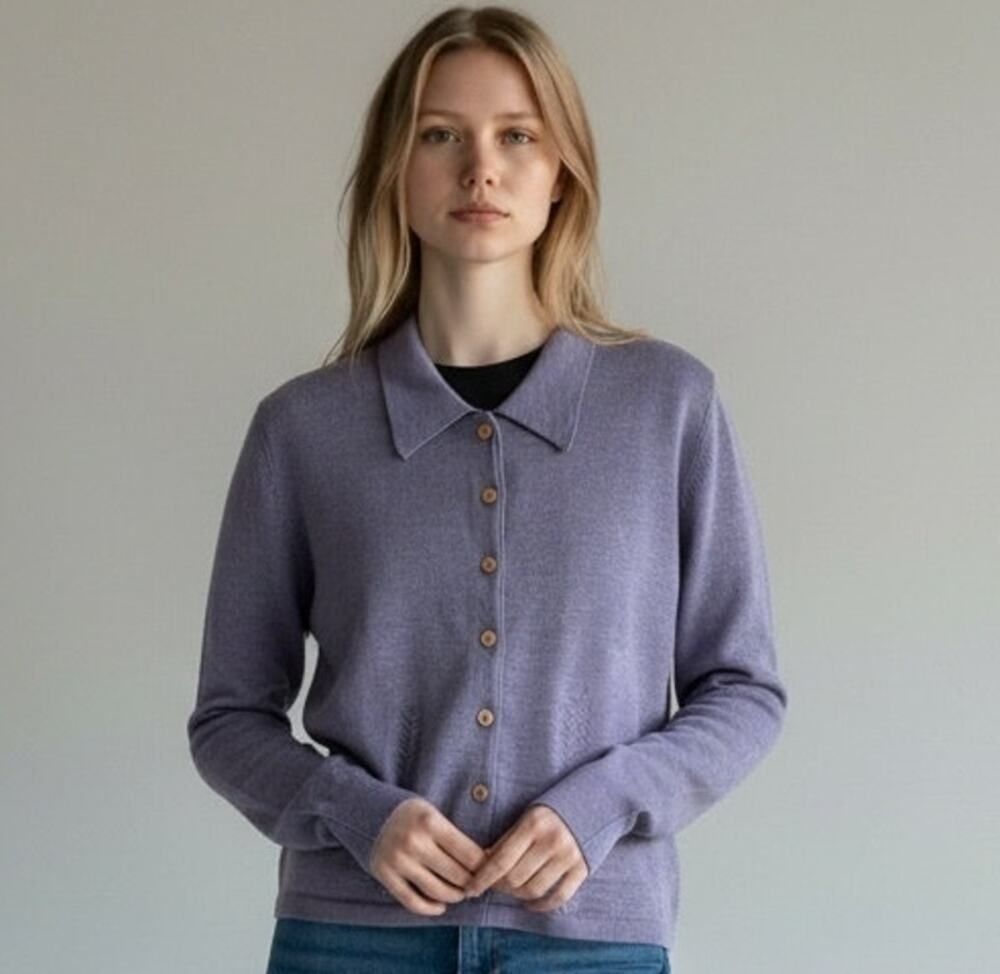 Laura Ashley Pure New Wool Cardigan Jacket USA 10 Gray Made UK Button Front
